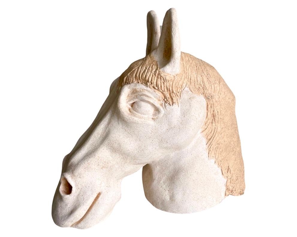 Fired Horse Head Bust Ceramic Sculpture Handmade Home Decor  For Sale