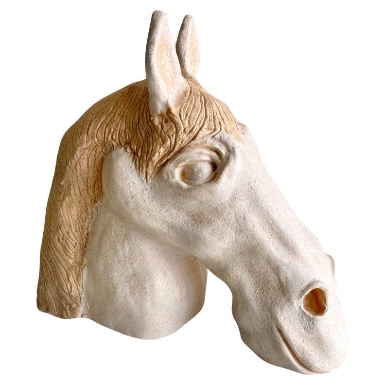 Horse Head Bust Ceramic Sculpture Handmade Home Decor 