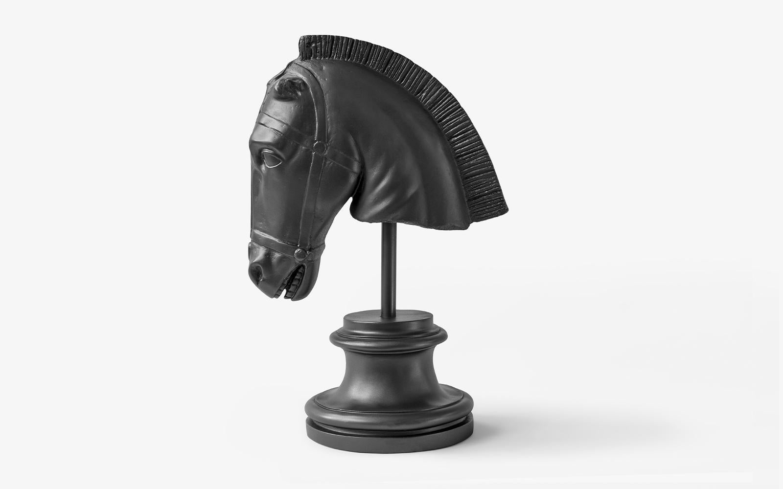 Classical Greek Horse Head Bust in Black Made with Compressed Marble Powder Statue