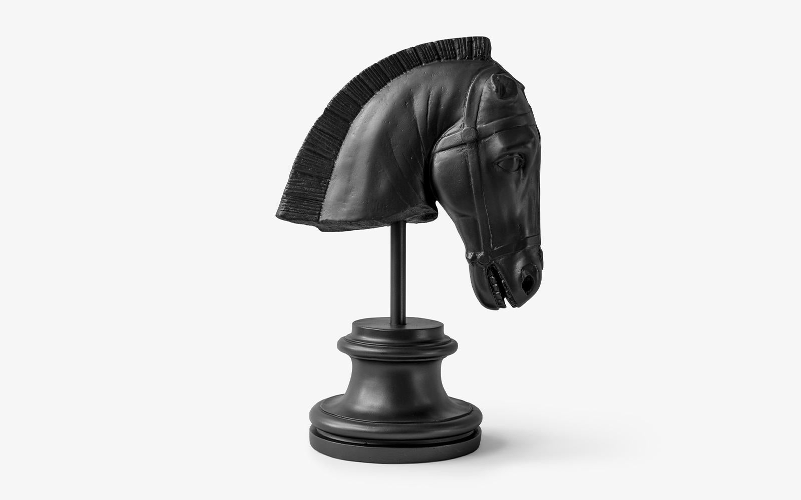 Cast Horse Head Bust in Black Made with Compressed Marble Powder Statue