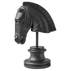 Horse Head Bust in Black Made with Compressed Marble Powder Statue