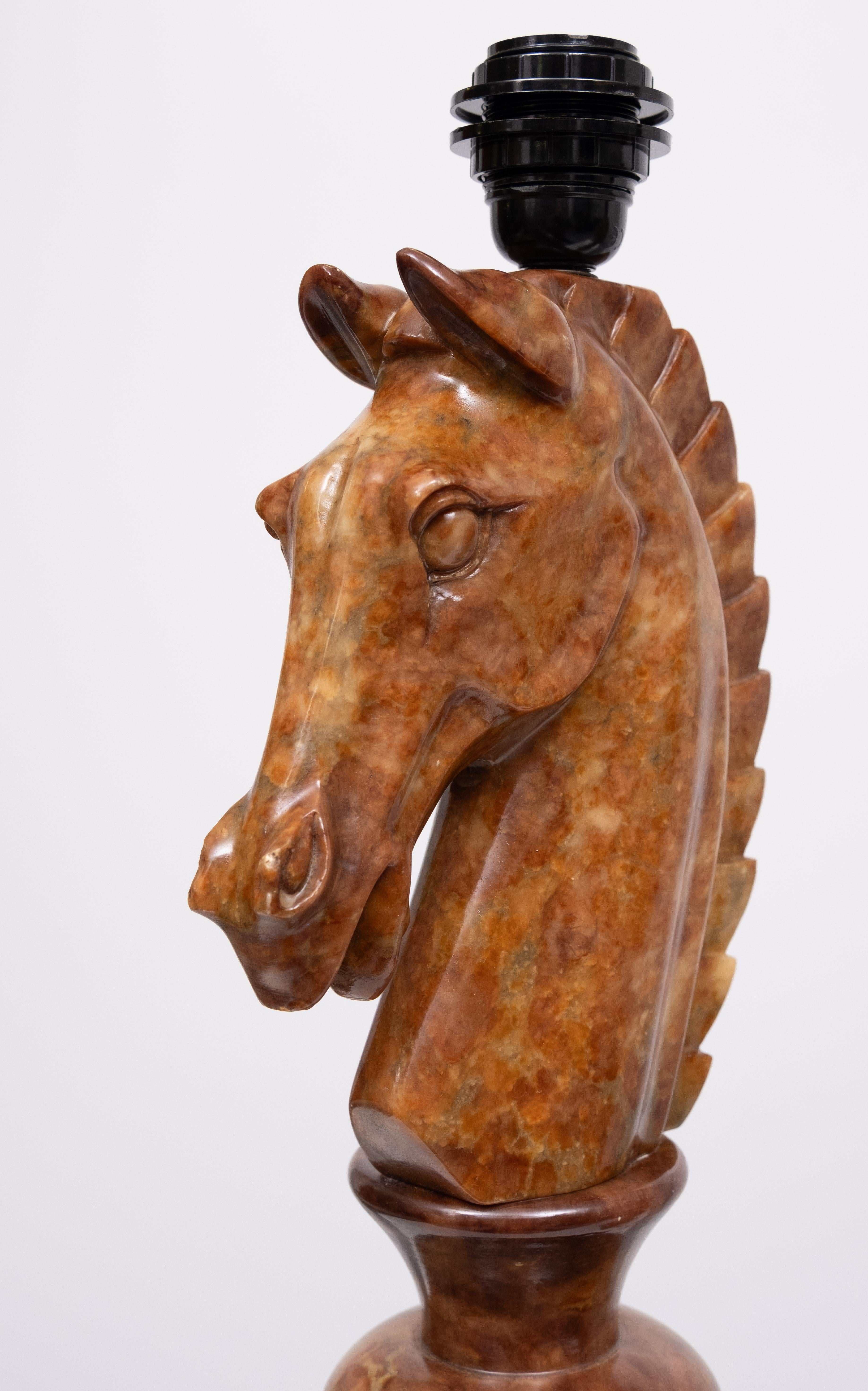 Large Horse Head Chess Knights Carved Alabaster Lamps Italy 1960s For Sale 1