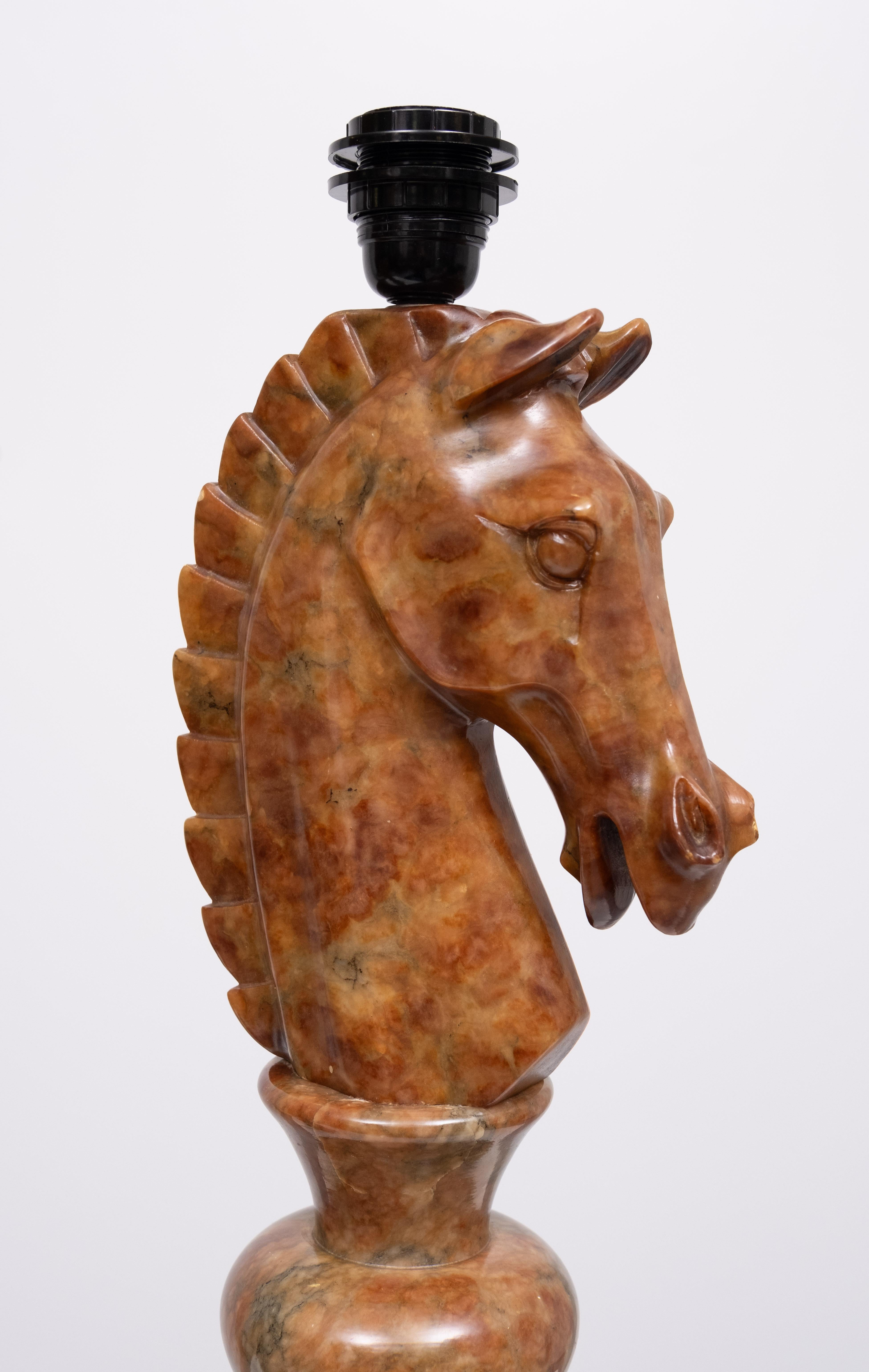 Large Horse Head Chess Knights Carved Alabaster Lamps Italy 1960s For Sale 2