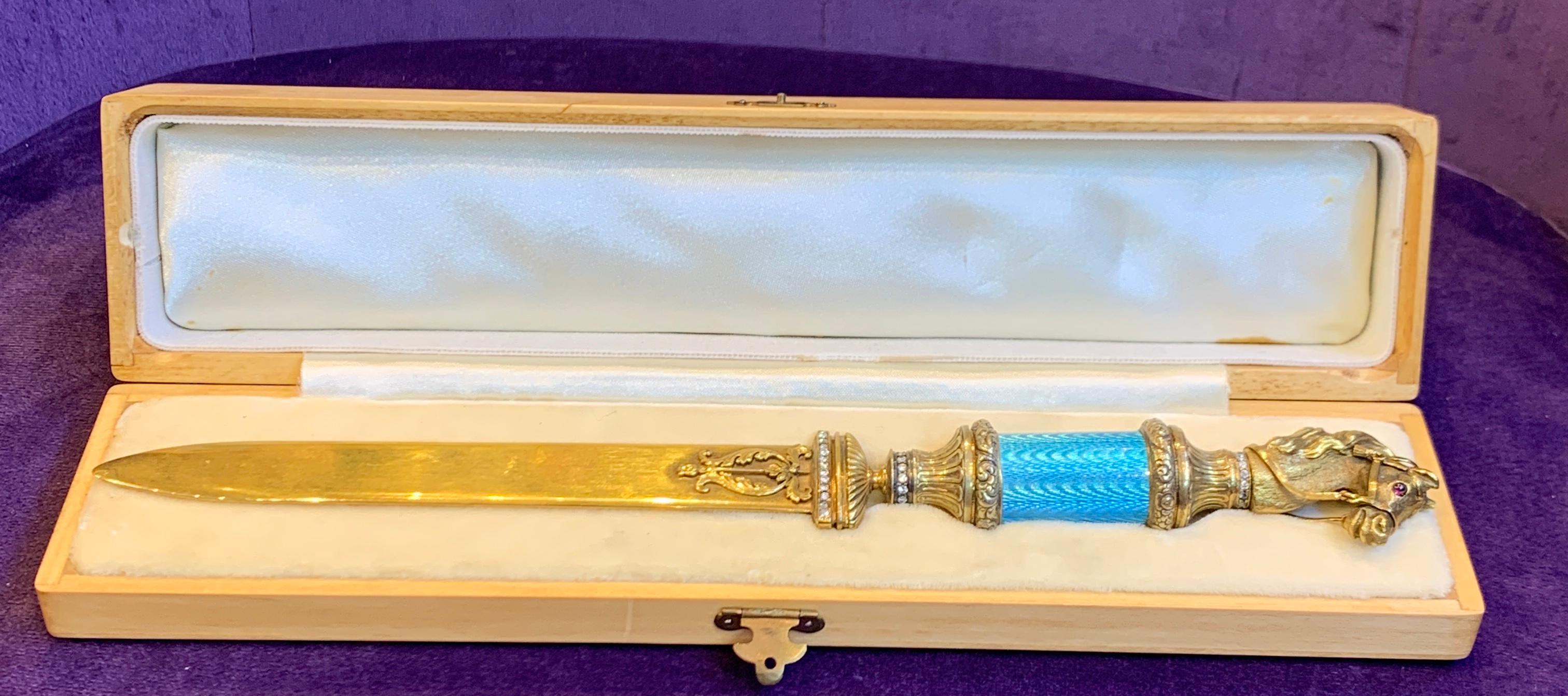 Horse Head Gilt Silver & Diamond Russian Letter Opener 6