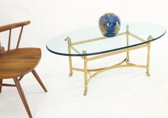 Horse Head Hoof Feet Brass Base Oval Glass Top Italian Coffee Center Table