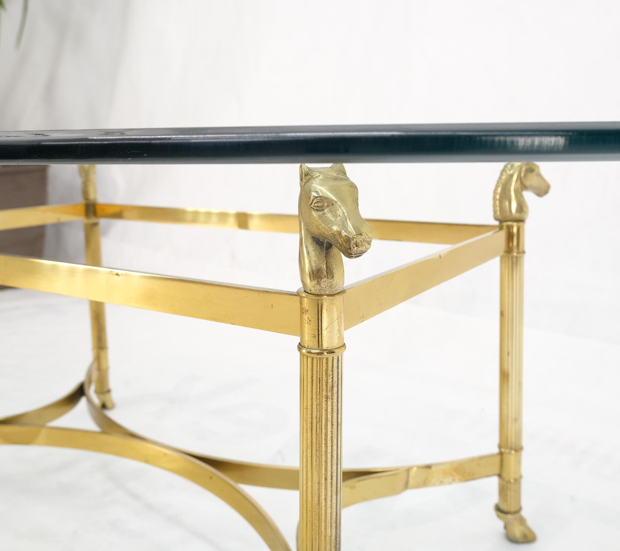 Horse Head Hoof Feet Brass Base Oval Glass Top Italian Coffee Center Table In Good Condition In Rockaway, NJ