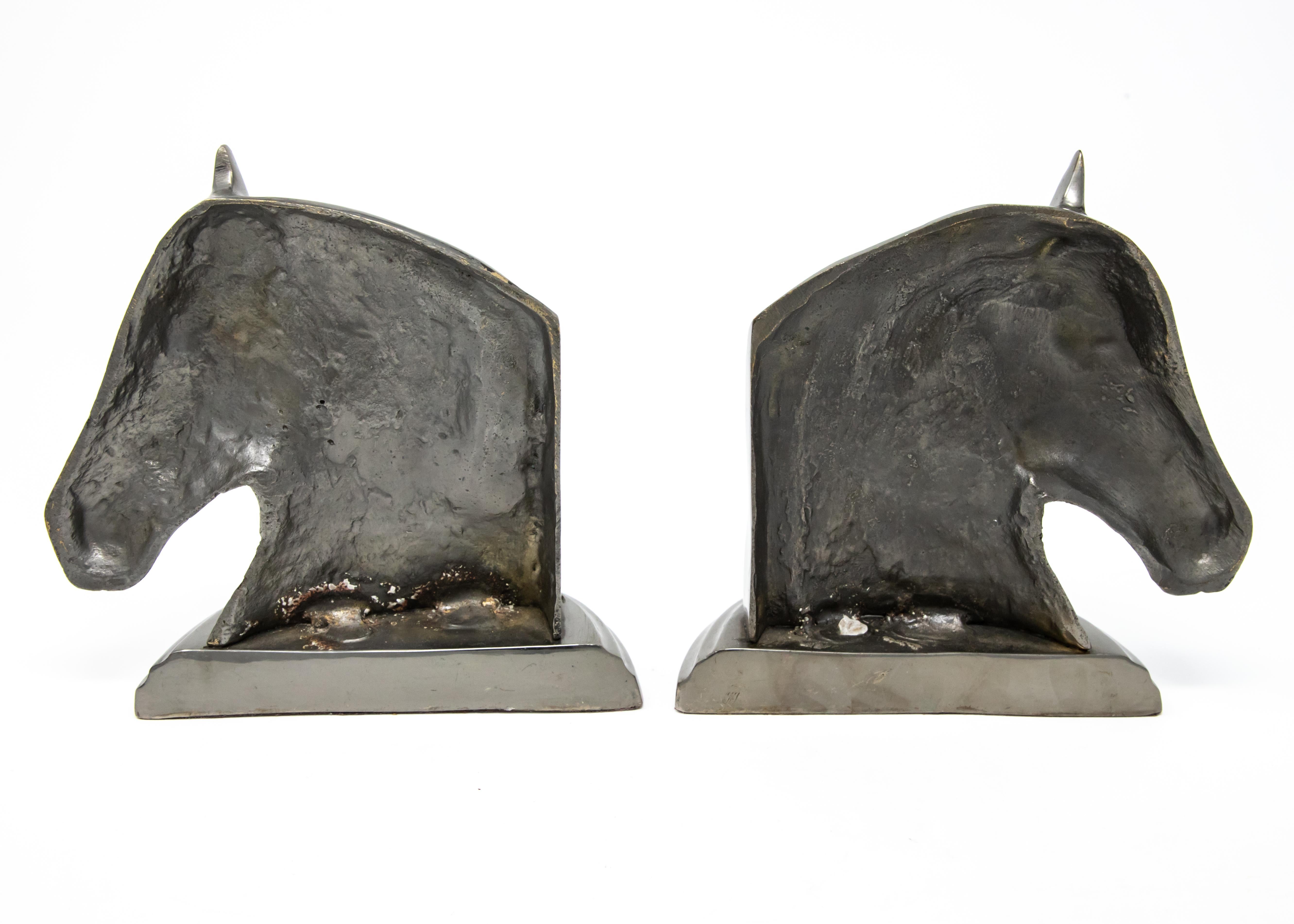 Polished Horse Head Metal Bookends For Sale