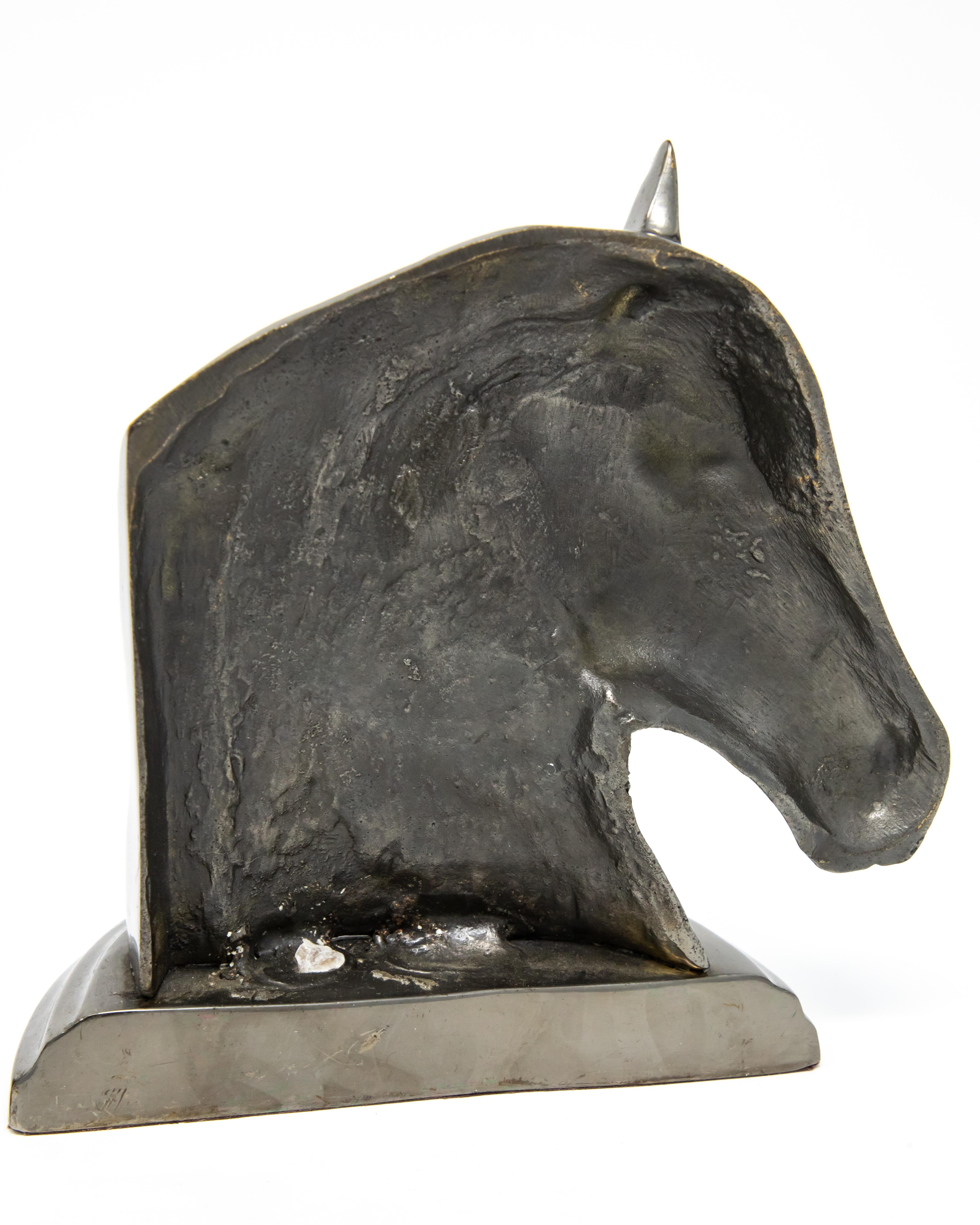 Late 20th Century Horse Head Metal Bookends For Sale