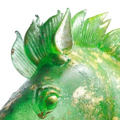 Horse Head Sculpture green Murano Glass, Pino Signoretto and Seguso Vetri D'Arte