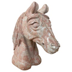 Horse Head Sculpture in Pink Marble with White Veins, 20th Century Art