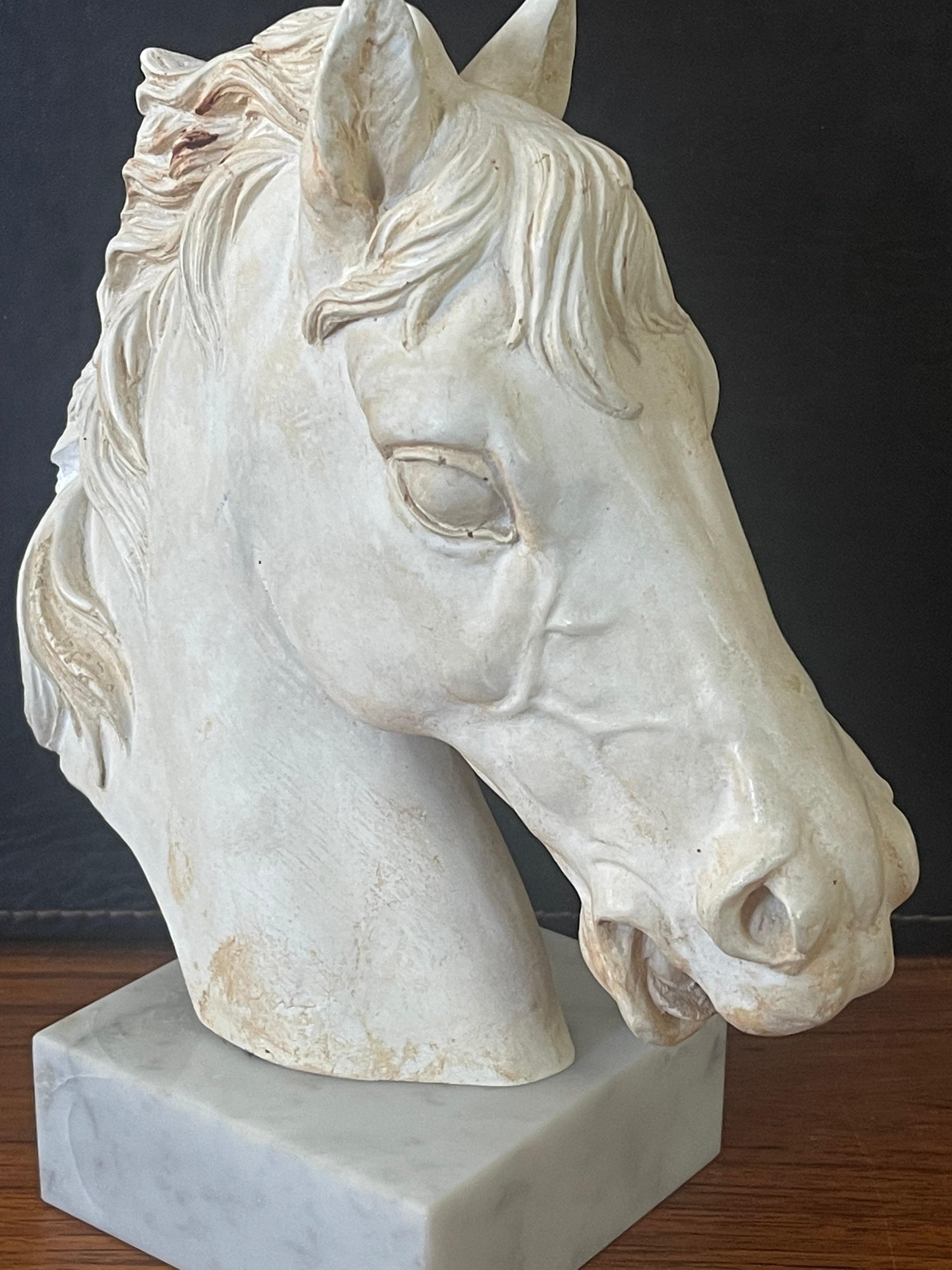20th Century Horse Head Sculpture on Marble Base