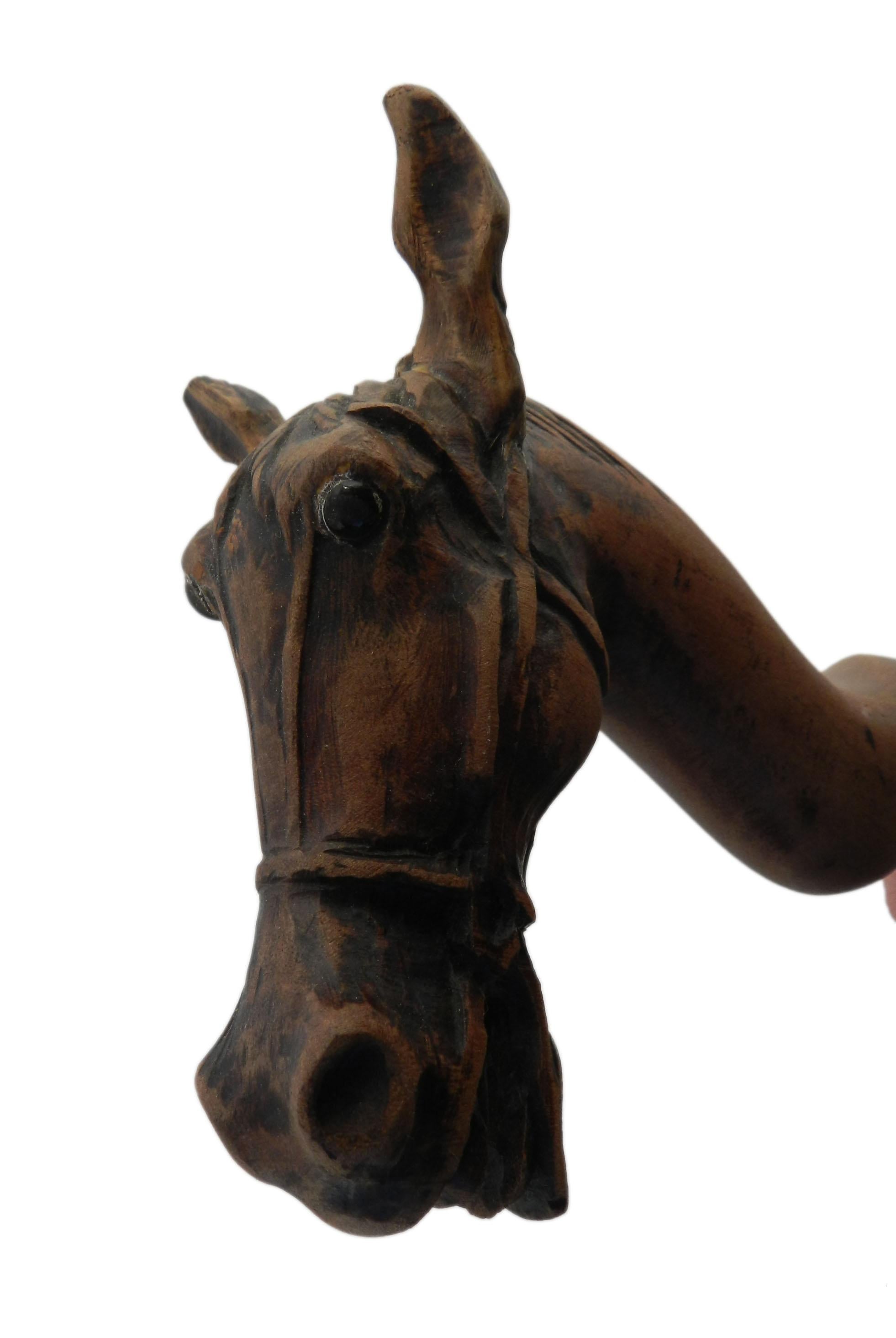 Horse Head Walking Stick Folk Art English Midcentury In Good Condition For Sale In Mimizan, FR