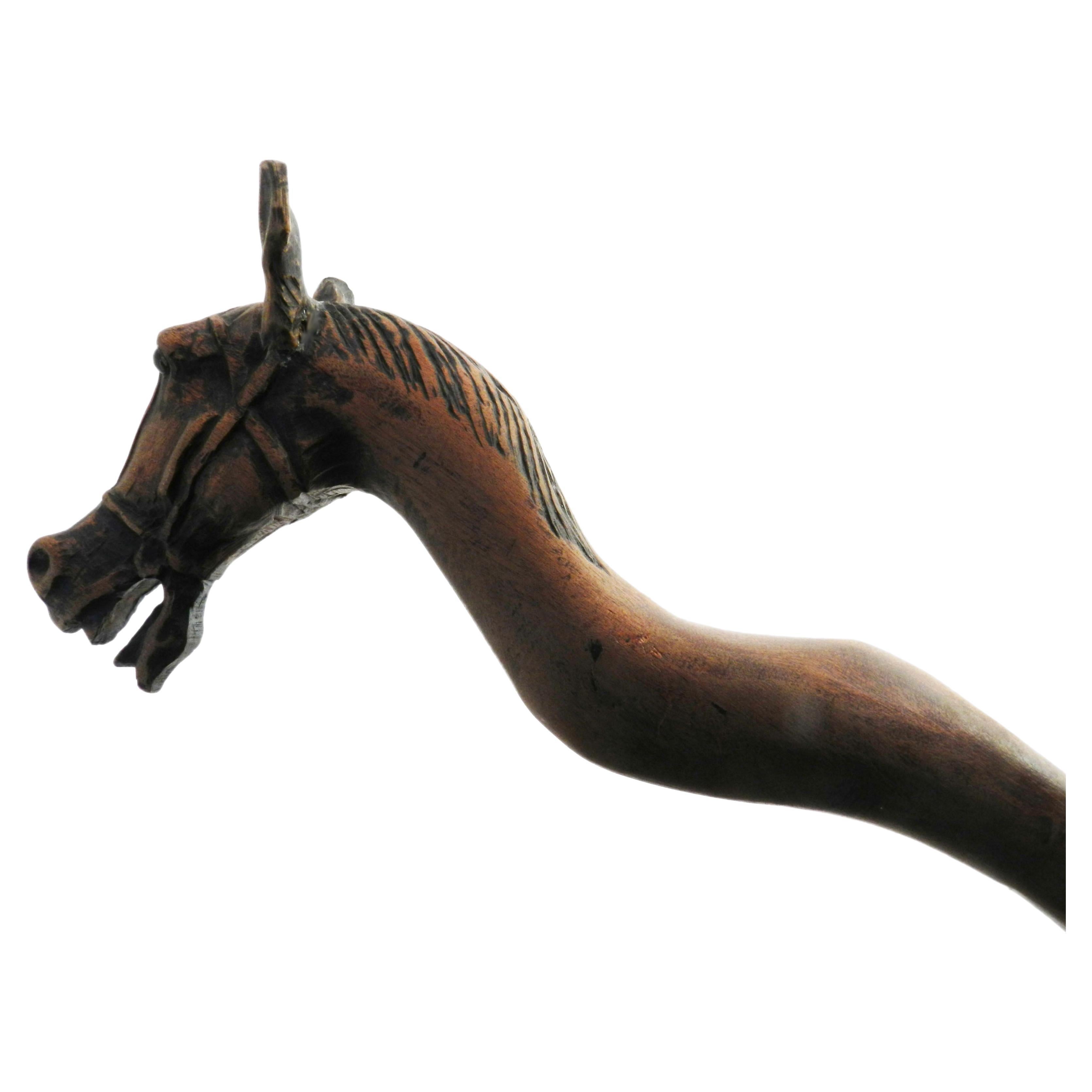Horse Head Walking Stick Folk Art English Midcentury For Sale