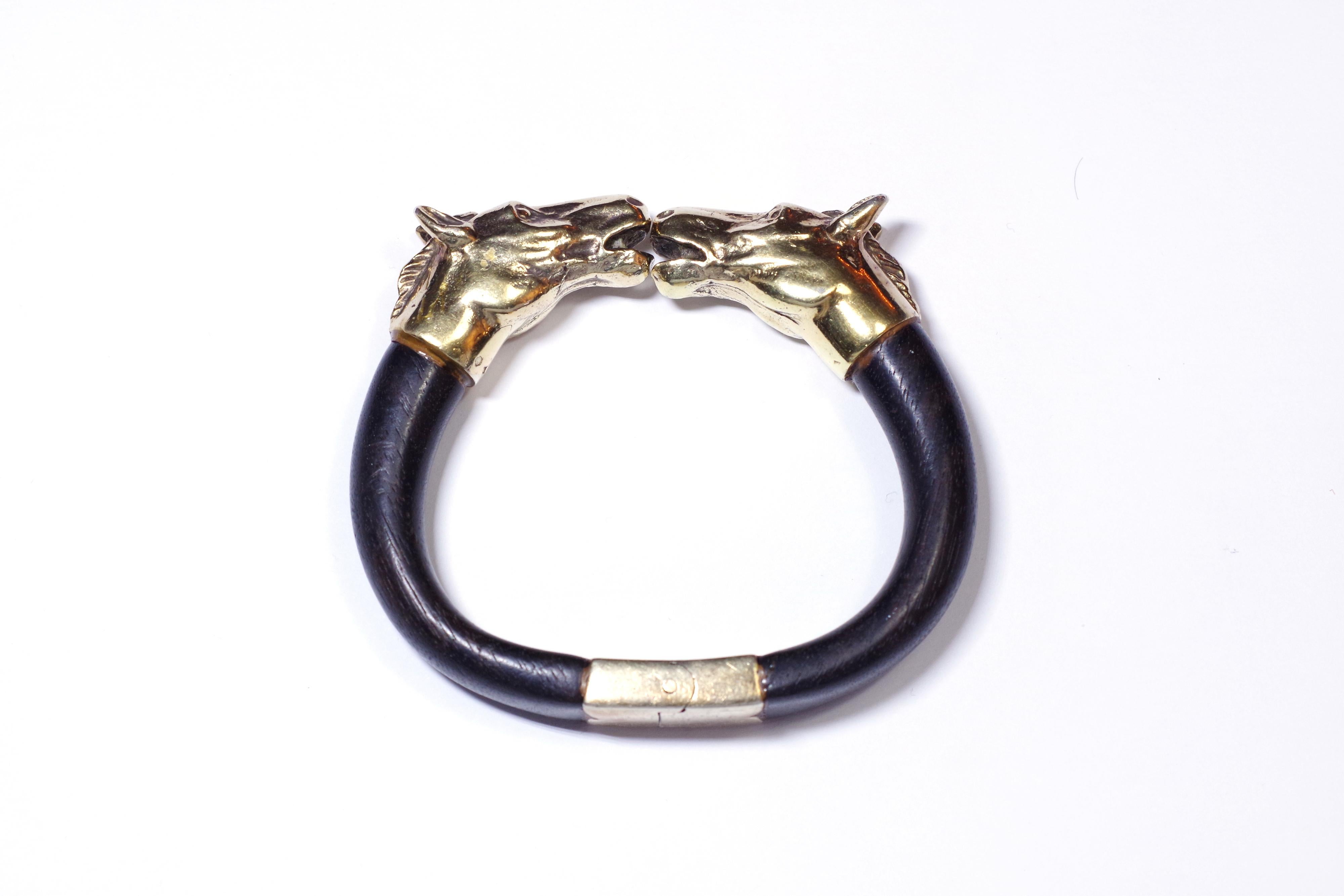 Modern Horse Heads Bracelet Articulated Ebony and Silver Gilt