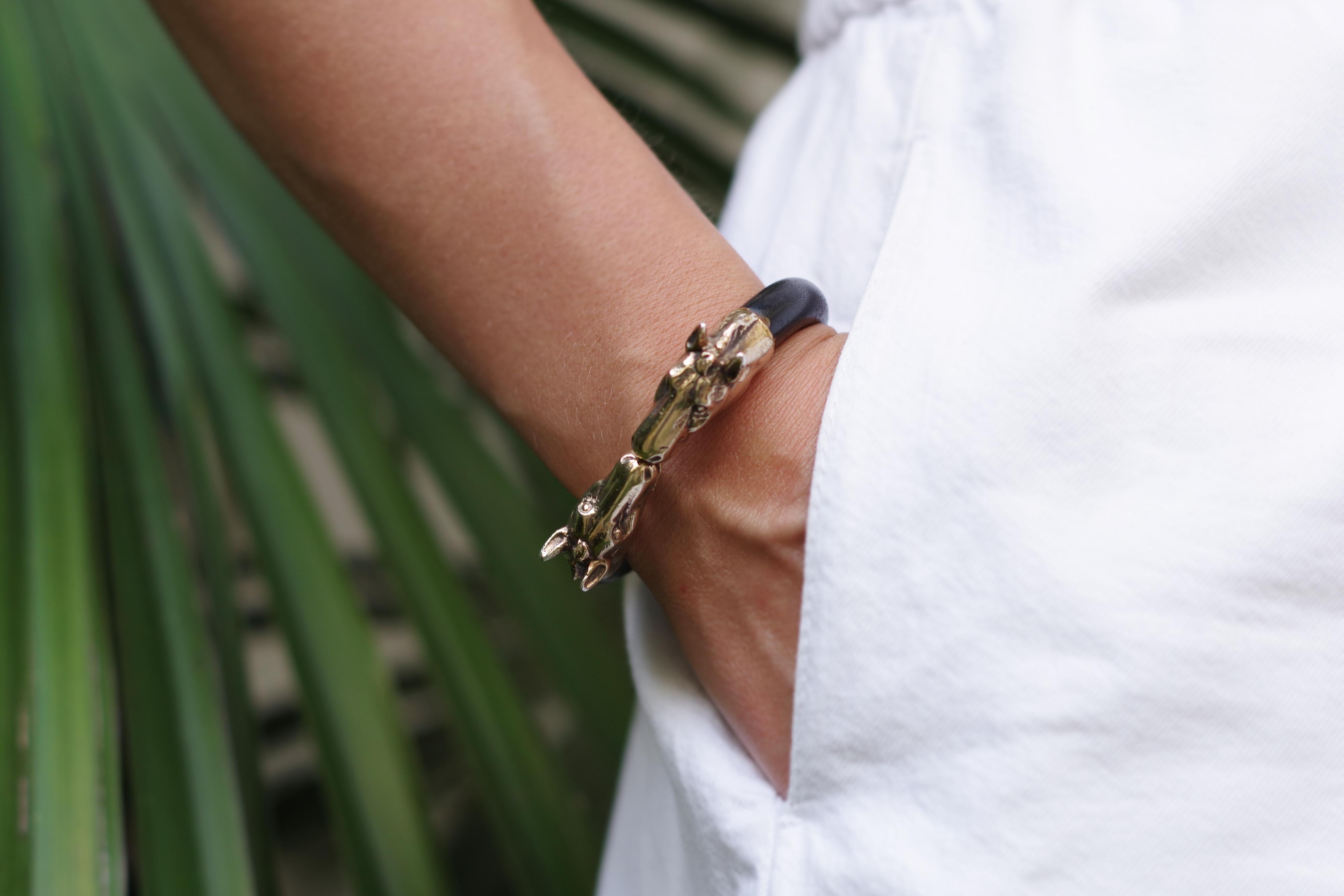 Horse Heads Bracelet Articulated Ebony and Silver Gilt 3