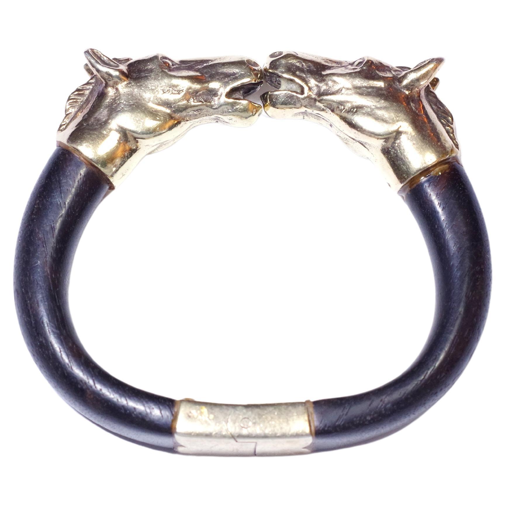 Horse Heads Bracelet Articulated Ebony and Silver Gilt