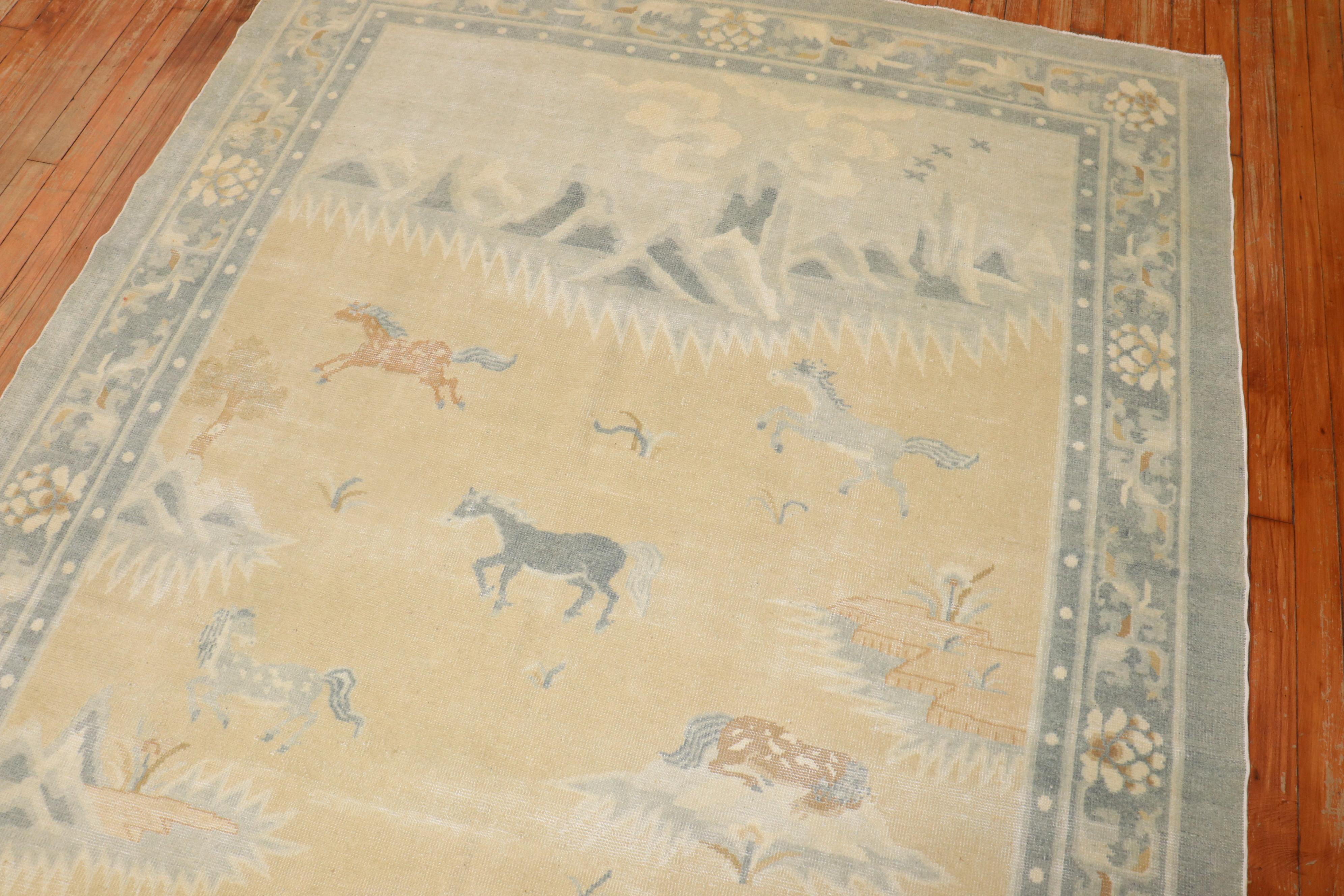 Horse Herd Pictorial Antique Chinese Rug In Good Condition For Sale In New York, NY