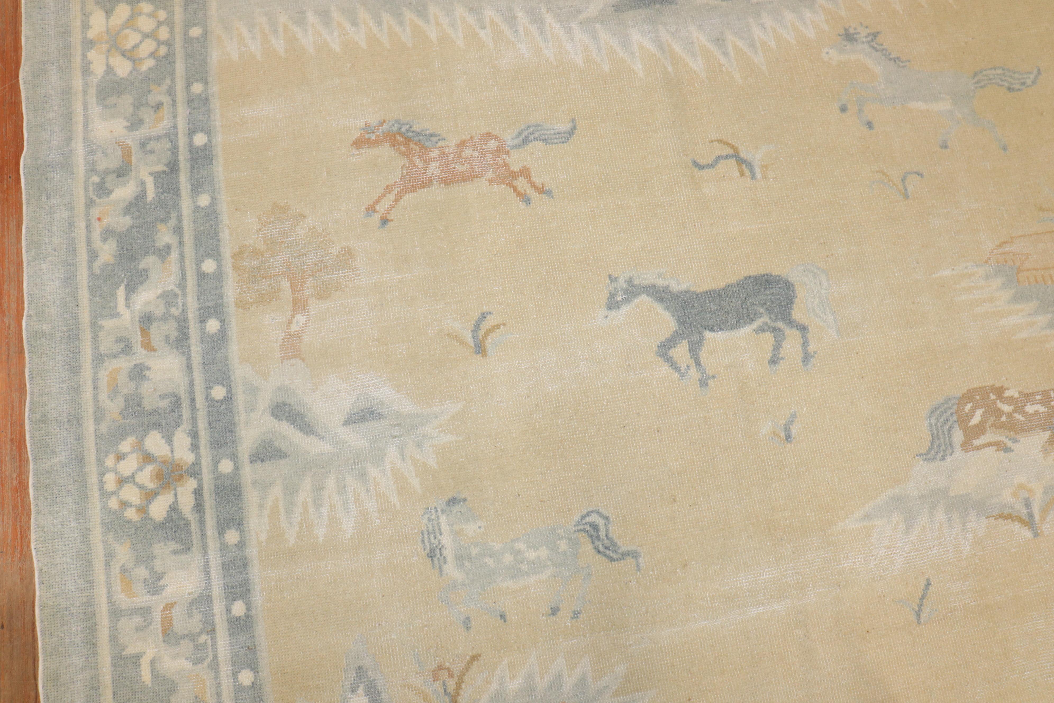 20th Century Horse Herd Pictorial Antique Chinese Rug For Sale