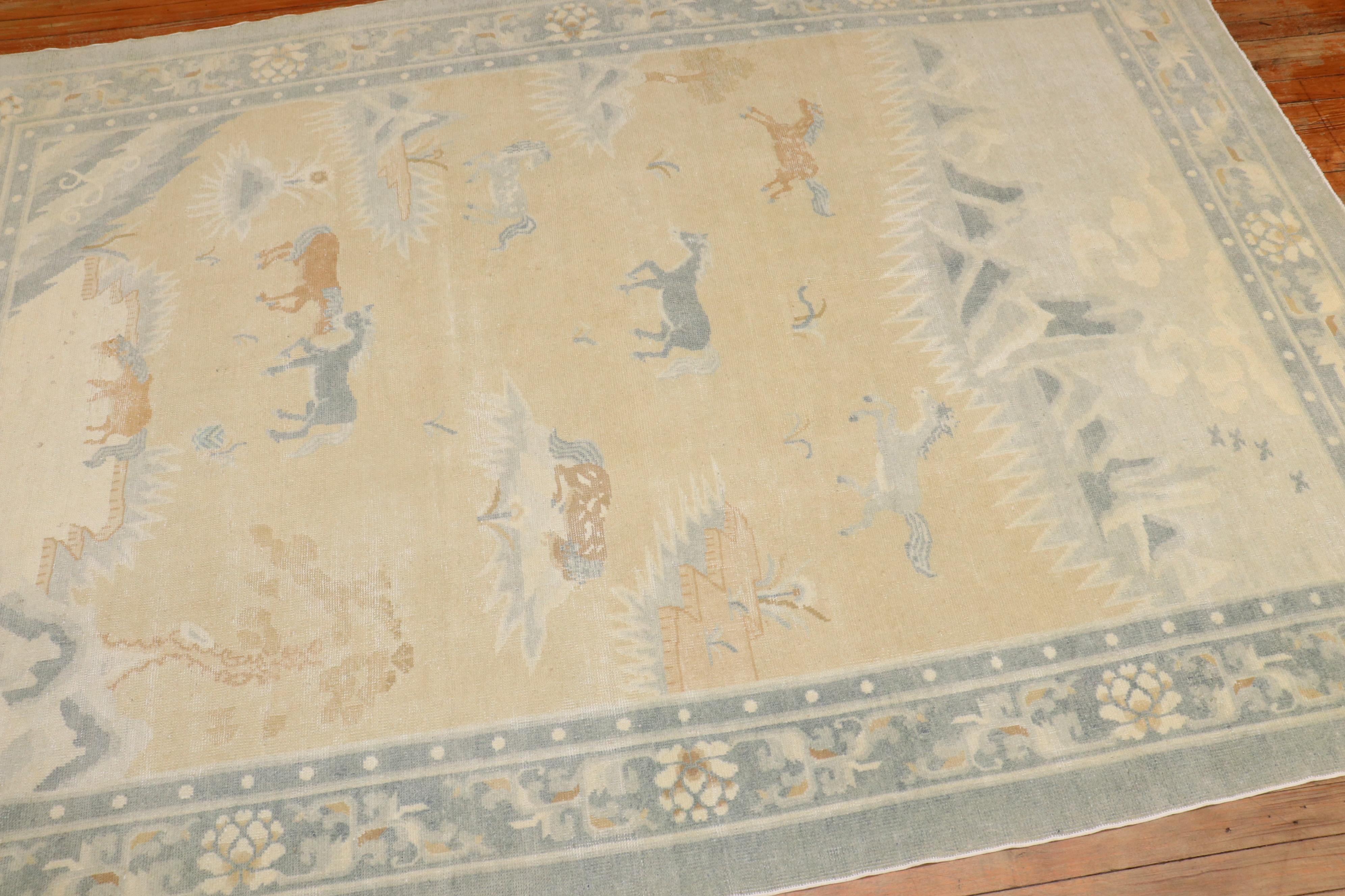 Horse Herd Pictorial Antique Chinese Rug For Sale 1