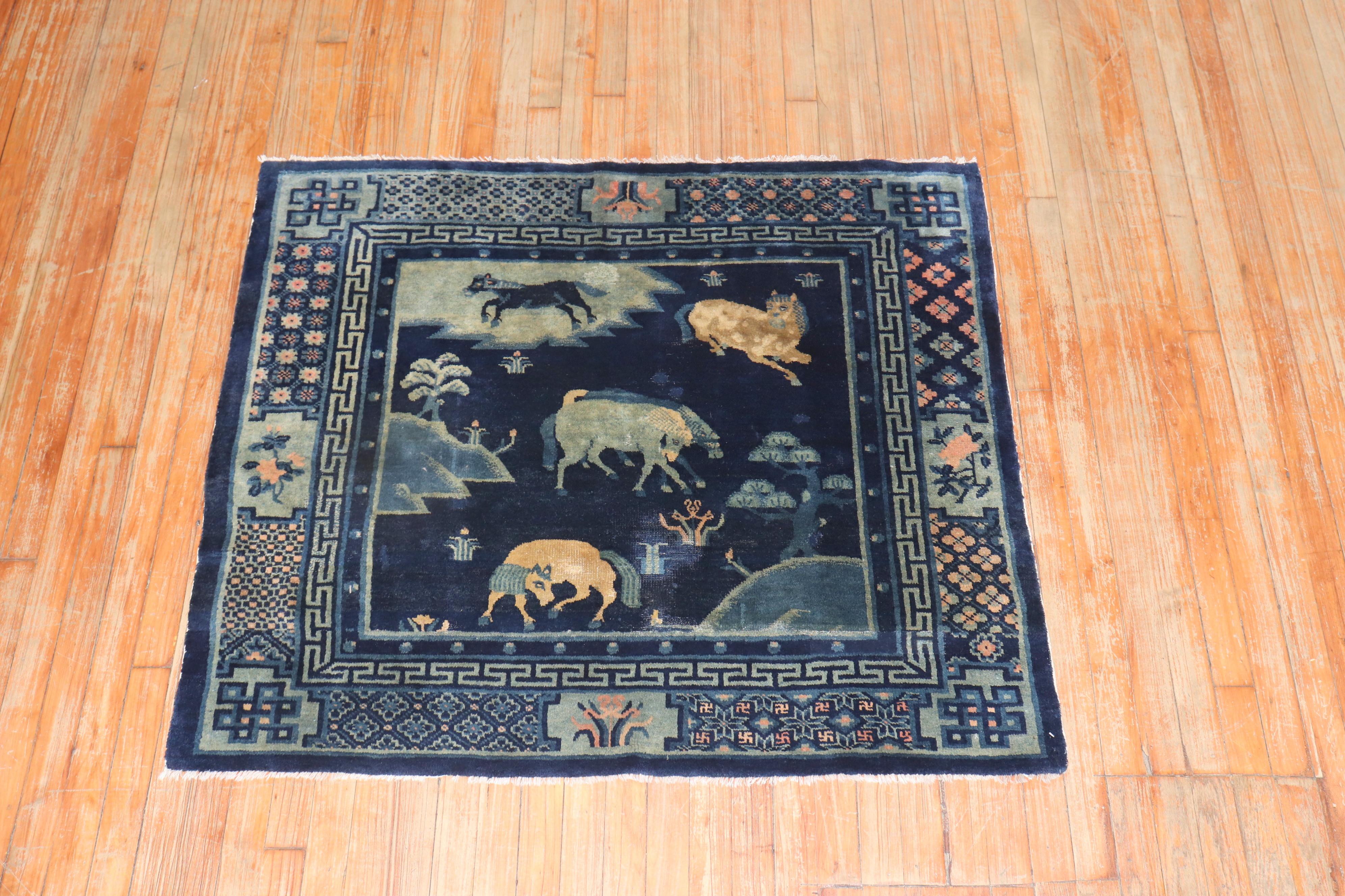Expressionist Horse Herd Pictorial Square Chinese Rug