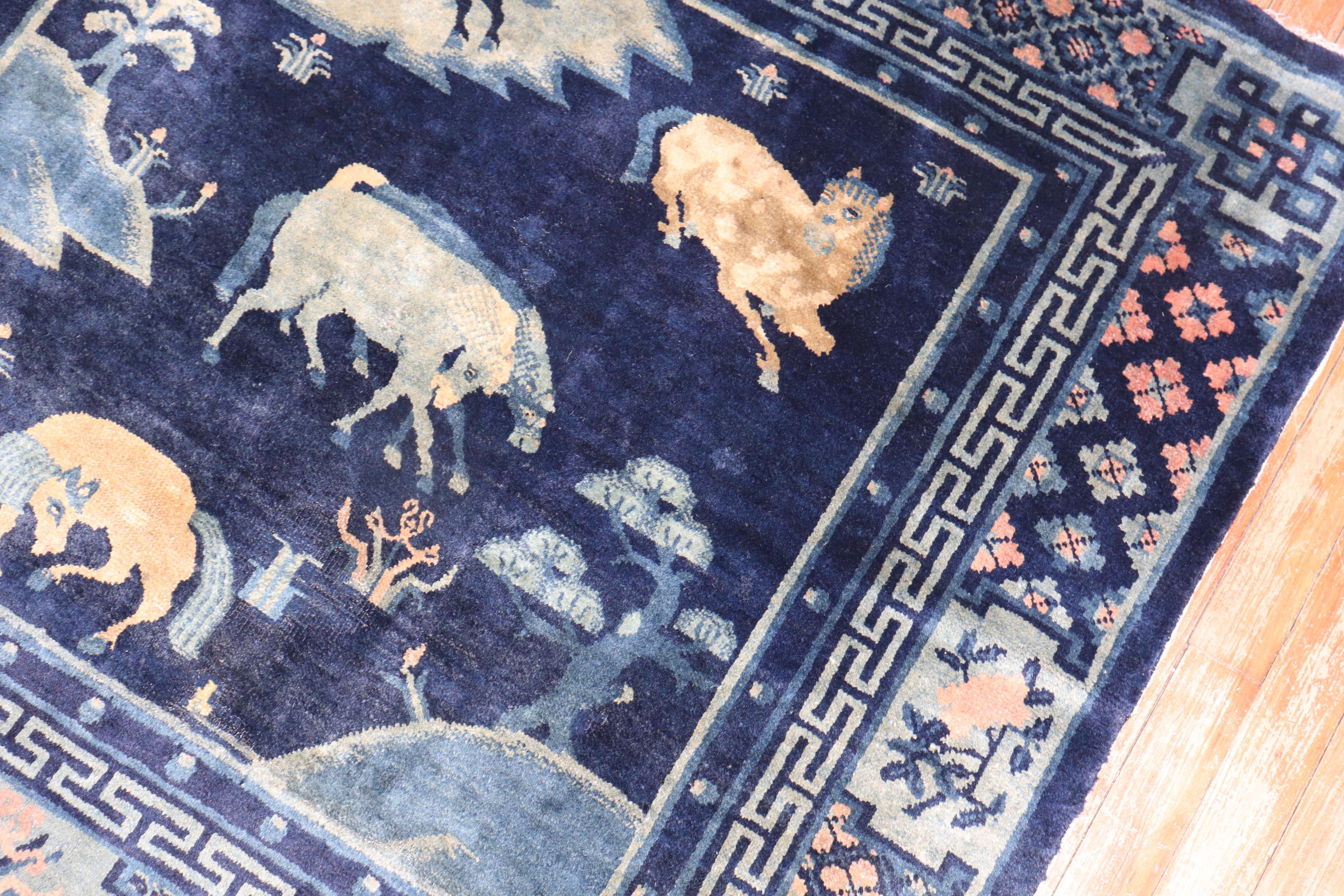 Hand-Woven Horse Herd Pictorial Square Chinese Rug