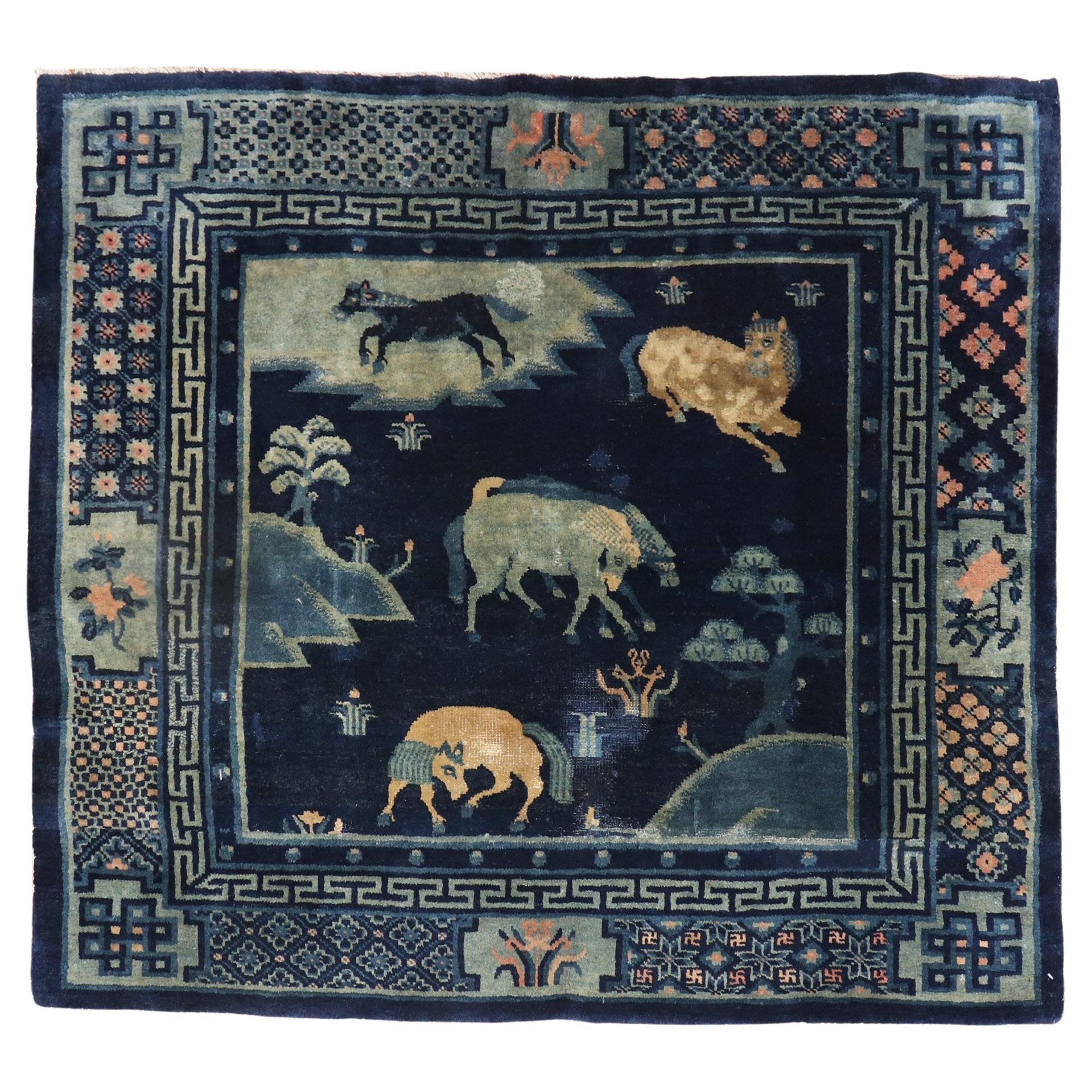 Horse Herd Pictorial Square Chinese Rug