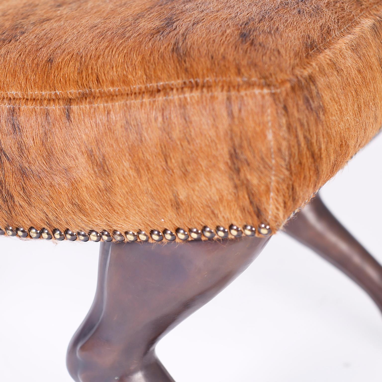 Mid-Century Modern Horse Hide Bench by Theodore Alexander For Sale