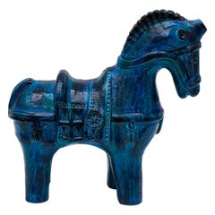 Vintage Horse in Aldo Londi's Iconic Glazed "Rimini Blu" Series for Bitossi, 1960s