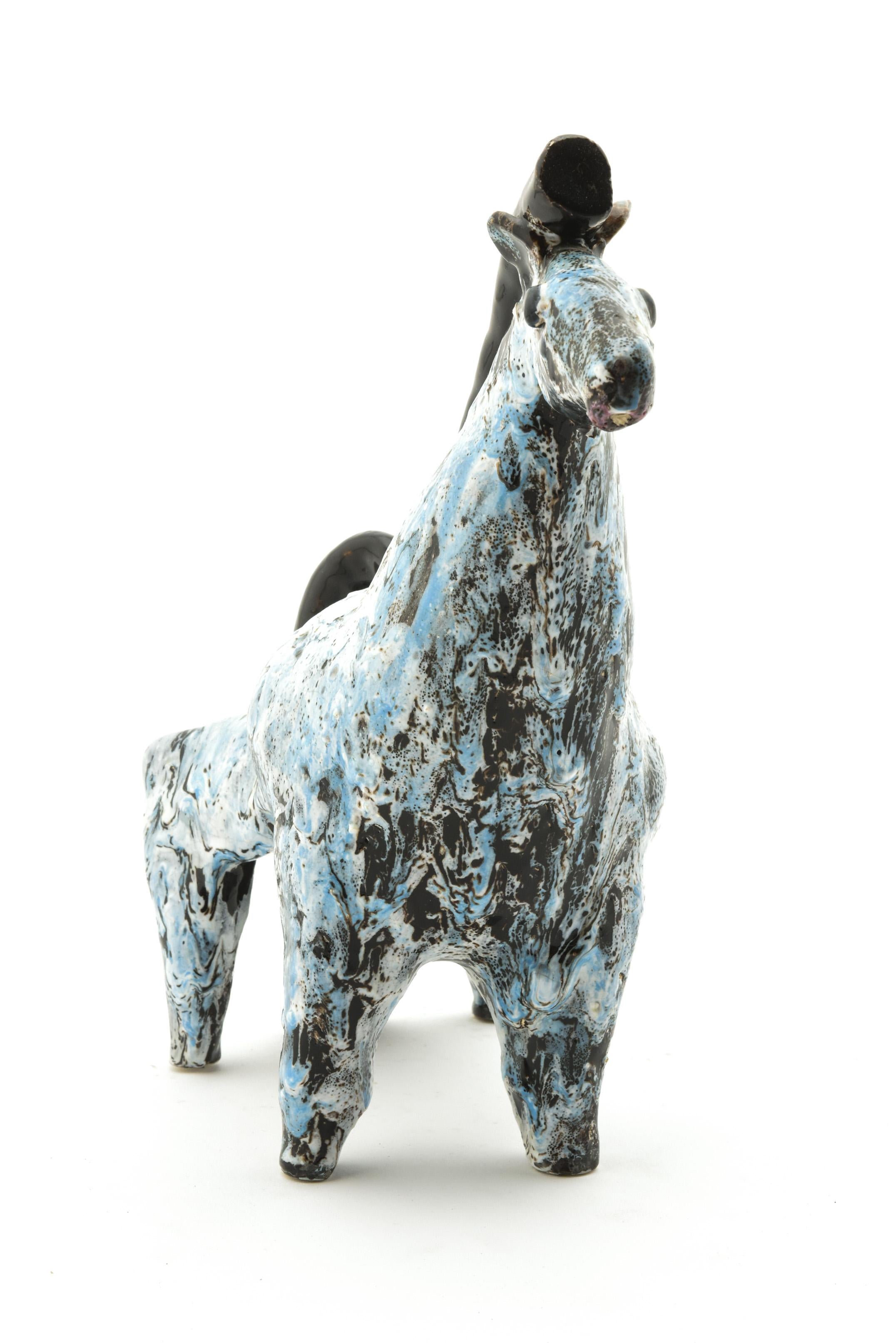 Pferd aus glasierter Keramik des französischen Künstlers Henri Plisson, 1950er Jahre 3