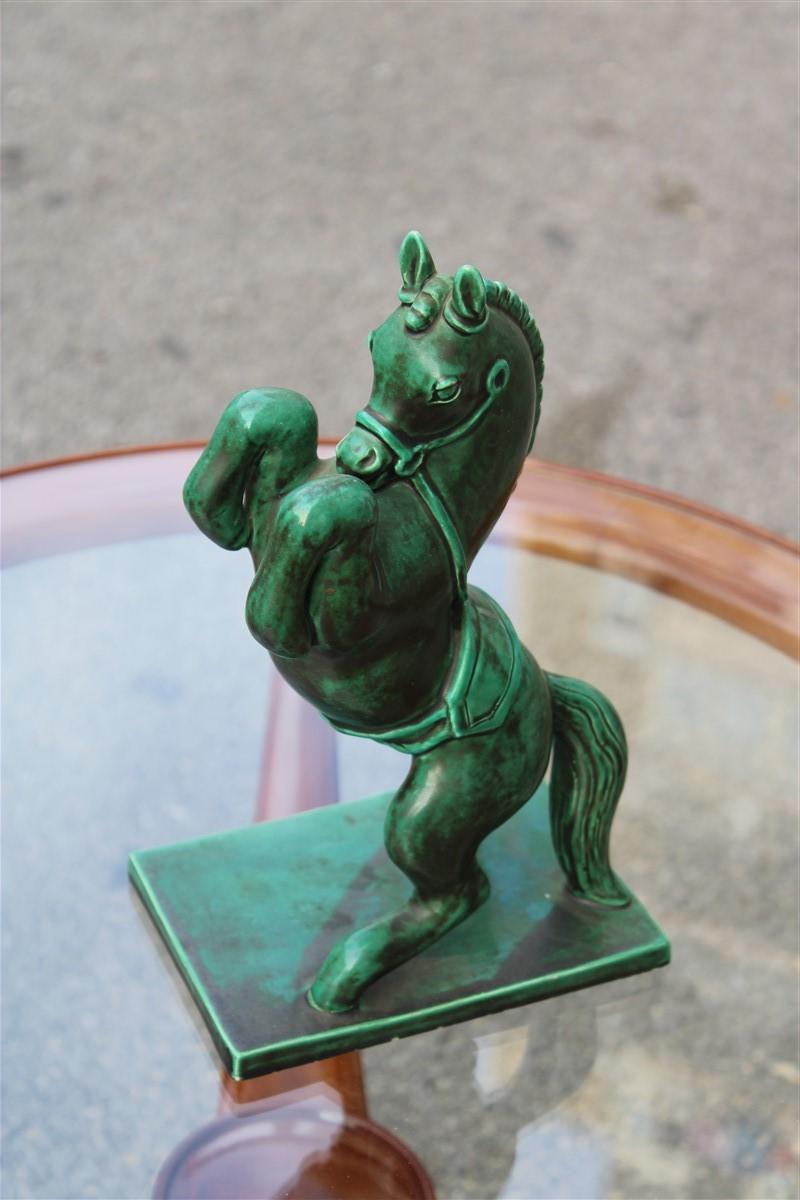 Pferd aus grün glasierter Keramik Zaccagnini Italienisches Design, 1940 im Angebot 4