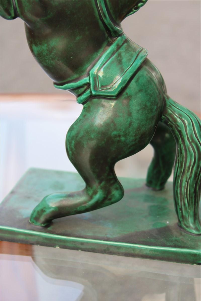 European Horse in Green Glazed Ceramic Zaccagnini Italian Design, 1940 For Sale