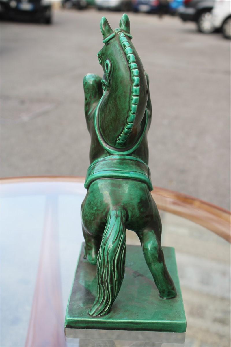 Horse in Green Glazed Ceramic Zaccagnini Italian Design, 1940 In Good Condition For Sale In Palermo, Sicily