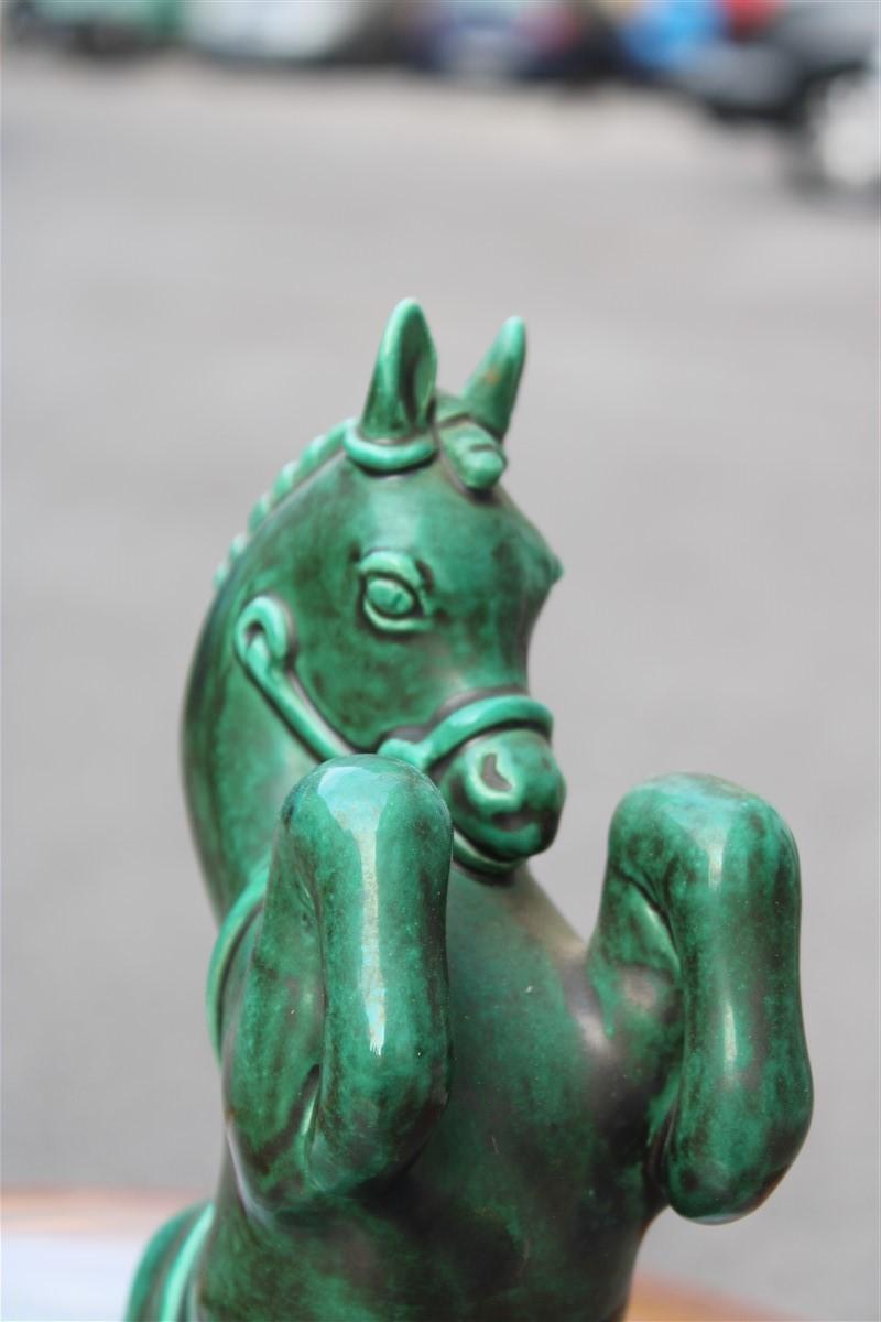 Horse in Green Glazed Ceramic Zaccagnini Italian Design, 1940 For Sale 1