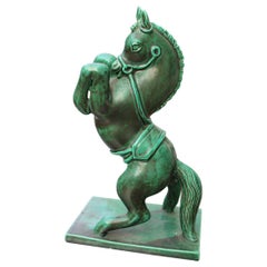 Horse in Green Glazed Ceramic Zaccagnini Italian Design, 1940