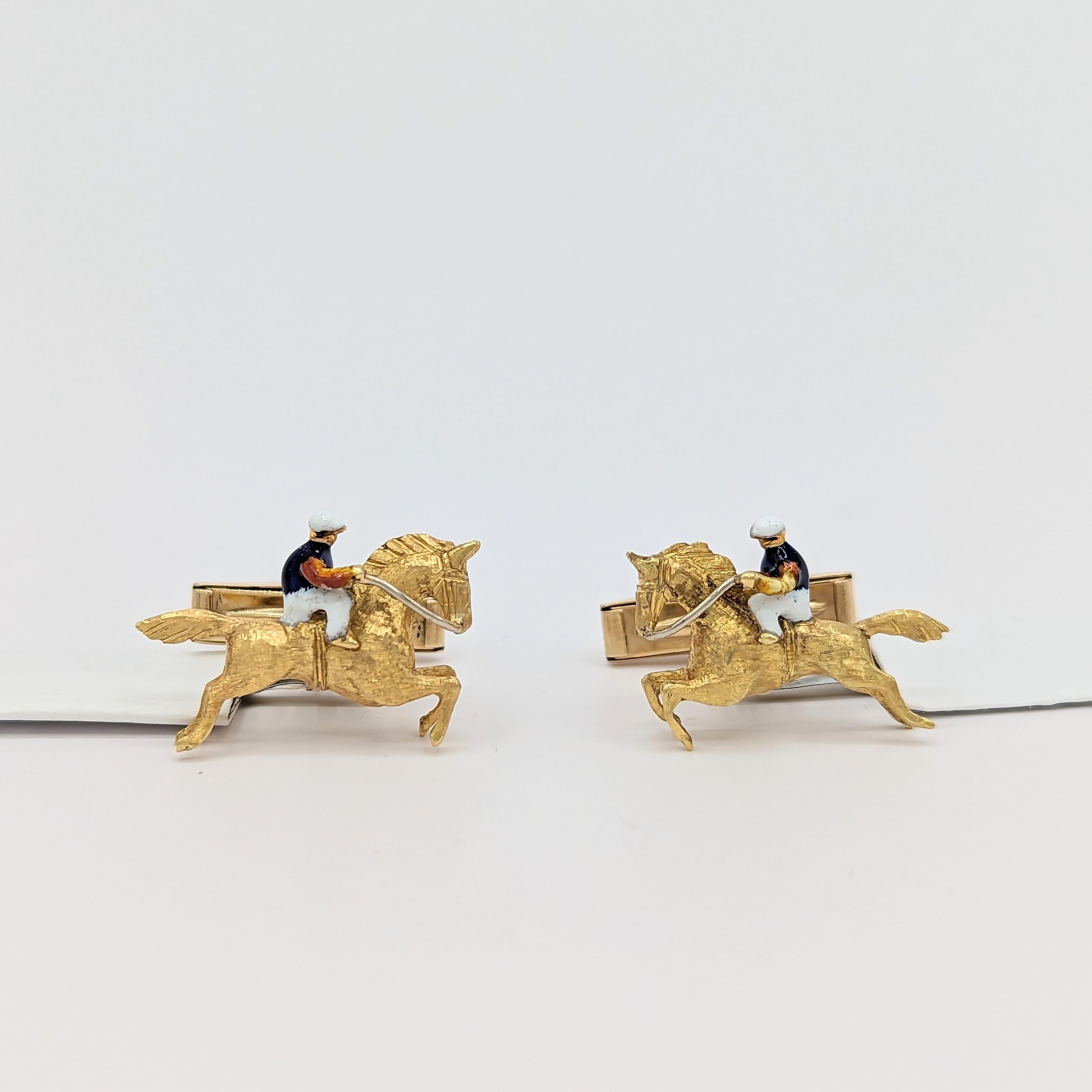 Horse Jockey Cufflinks in 14K Yellow Gold In New Condition For Sale In Los Angeles, CA