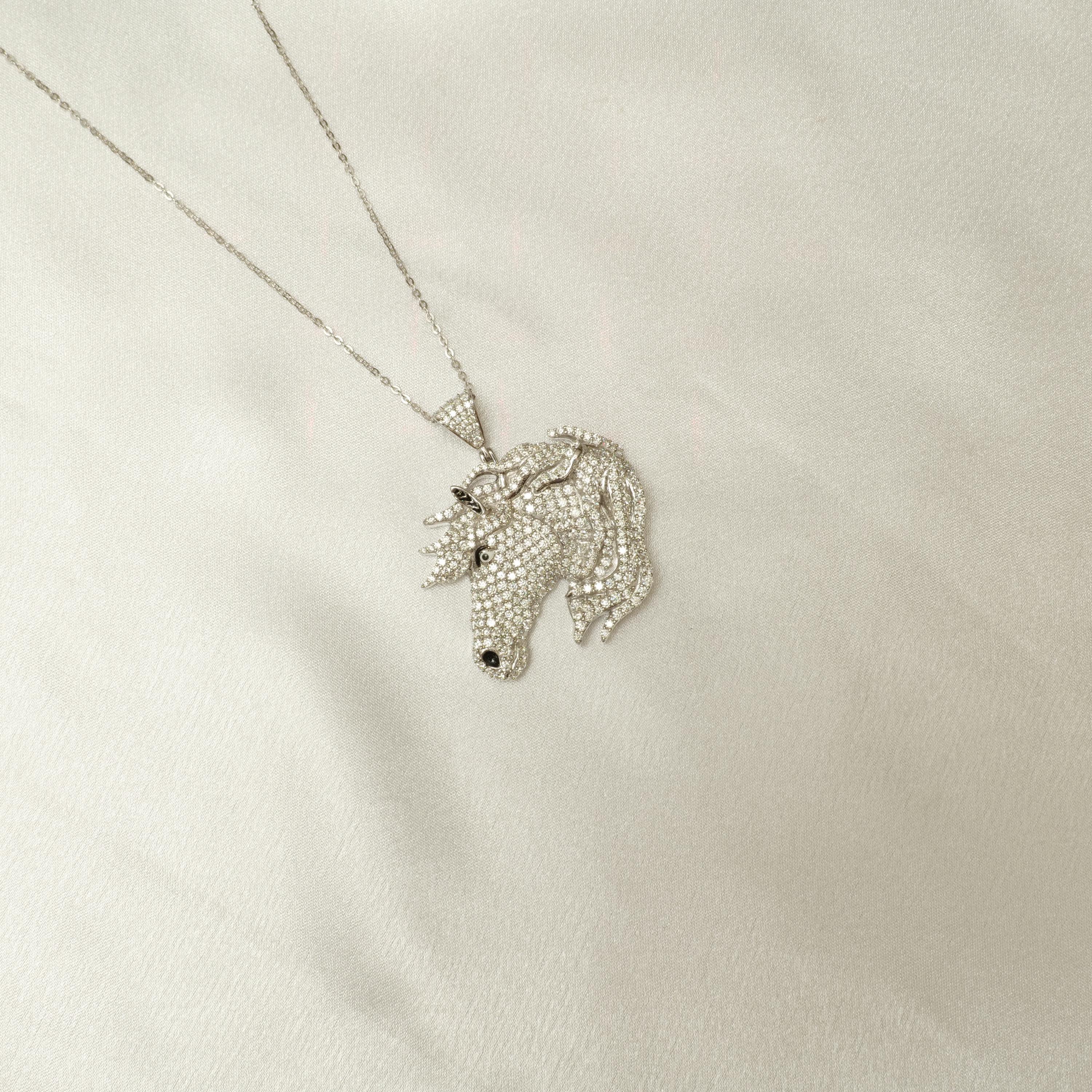 Women's Horse Majestic Equine Diamond Pendant Necklace in 14K Solid Gold (Certified) For Sale