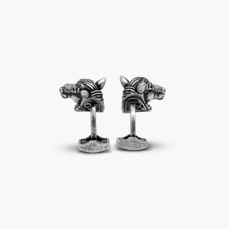Horse Mechanical Cufflinks with Black Swarovski Elements In New Condition For Sale In Fulham business exchange, London