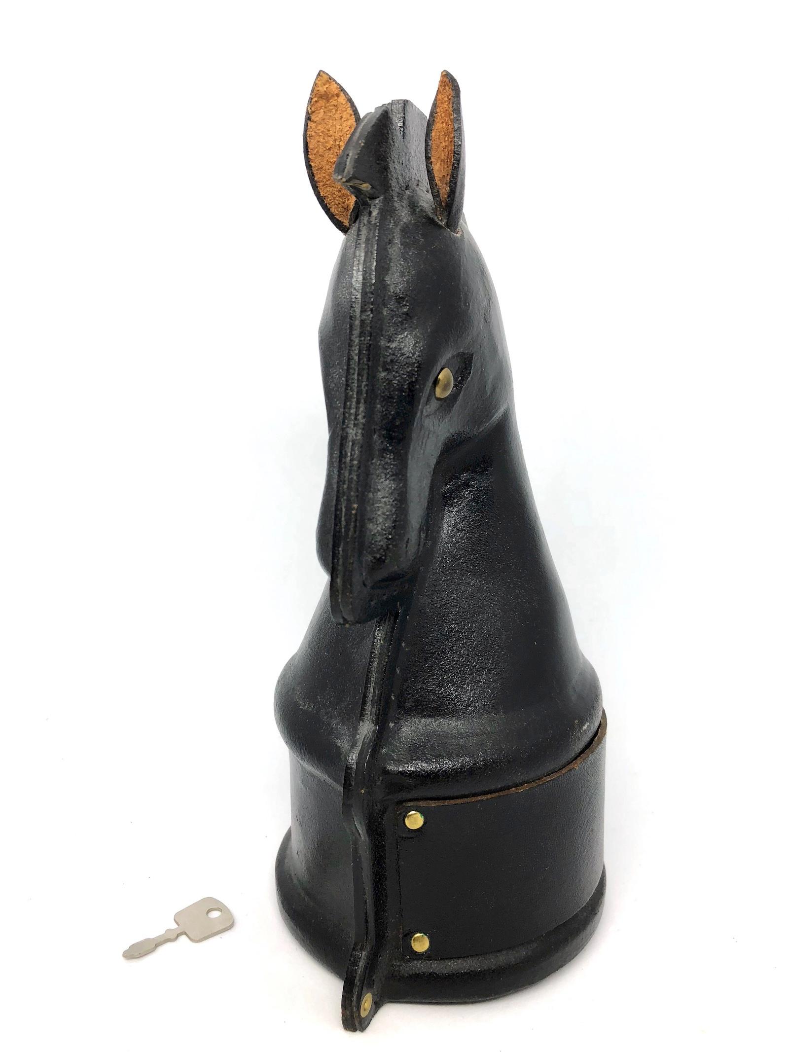 Metal Horse Money Box Piggy Bank Made of Leather Mid-Century Modern, 1970s