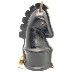 Vintage Horse Money Box Piggy Bank Made of Leather Mid-Century Modern, 1970s