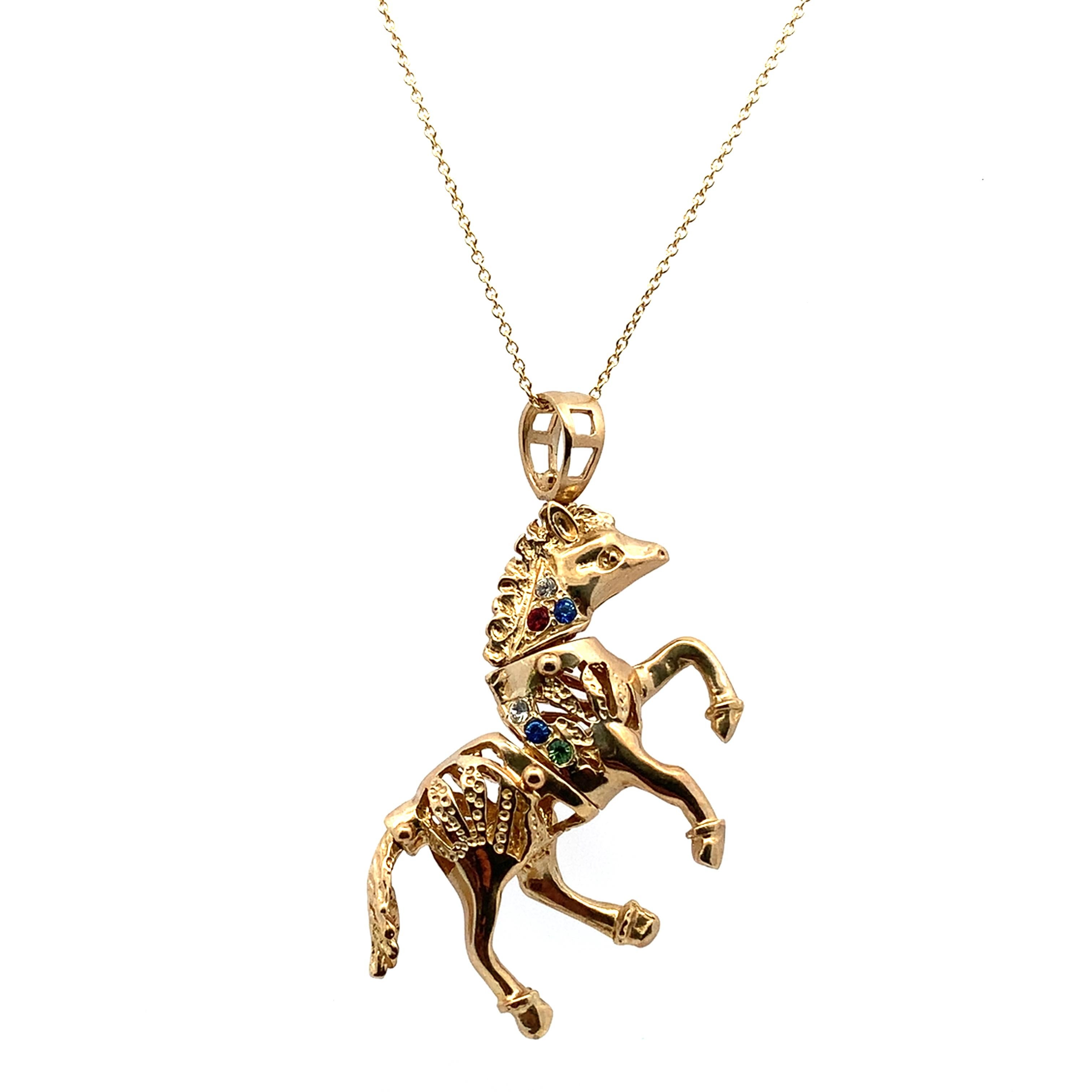 Pferd bewegt sich Vintage Anhänger Halskette Gelbgold für Damen oder Herren im Angebot