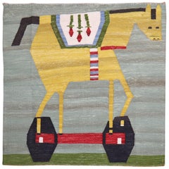 Horse on a Scooter Vintage Persian Flat-Weave