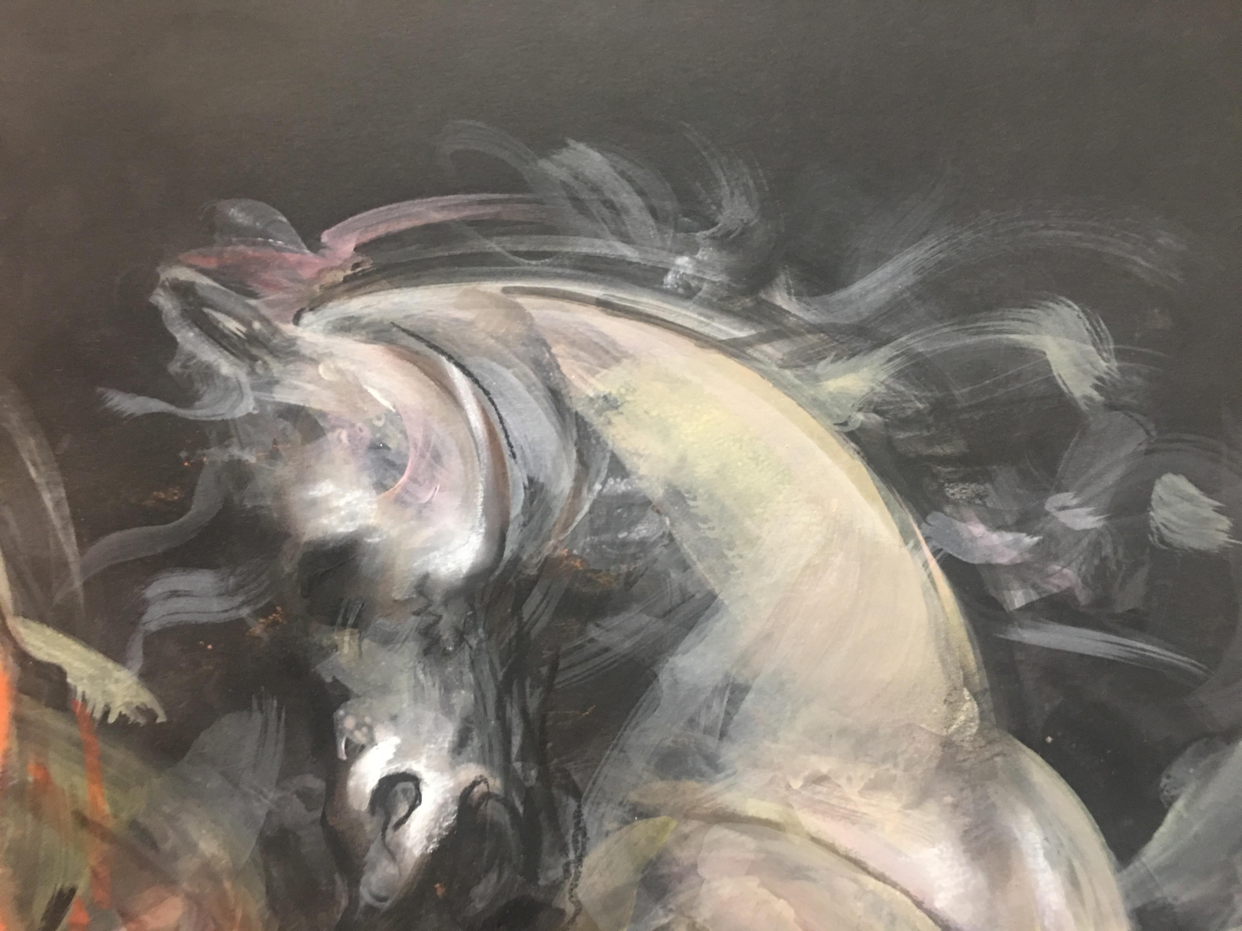 Late 20th Century Horse on Black Sky, Pencil Fat by Giuseppe Colin, 1990 For Sale
