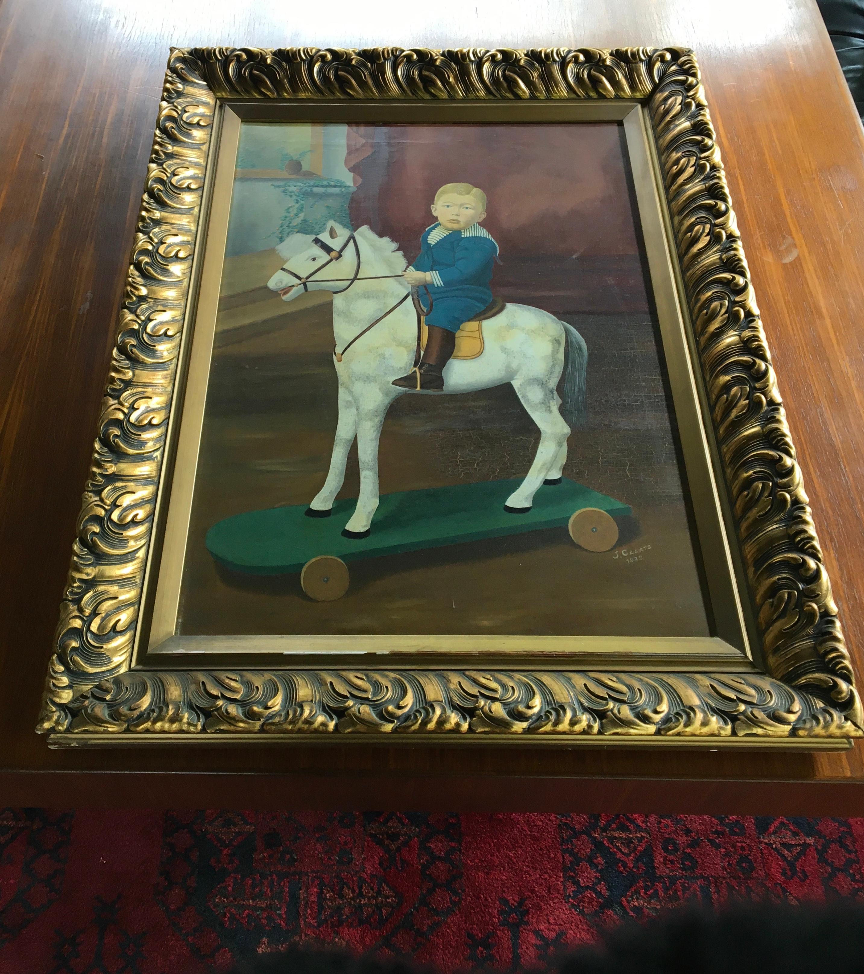 Horse on Wheels Toy Framed Painting  For Sale 5