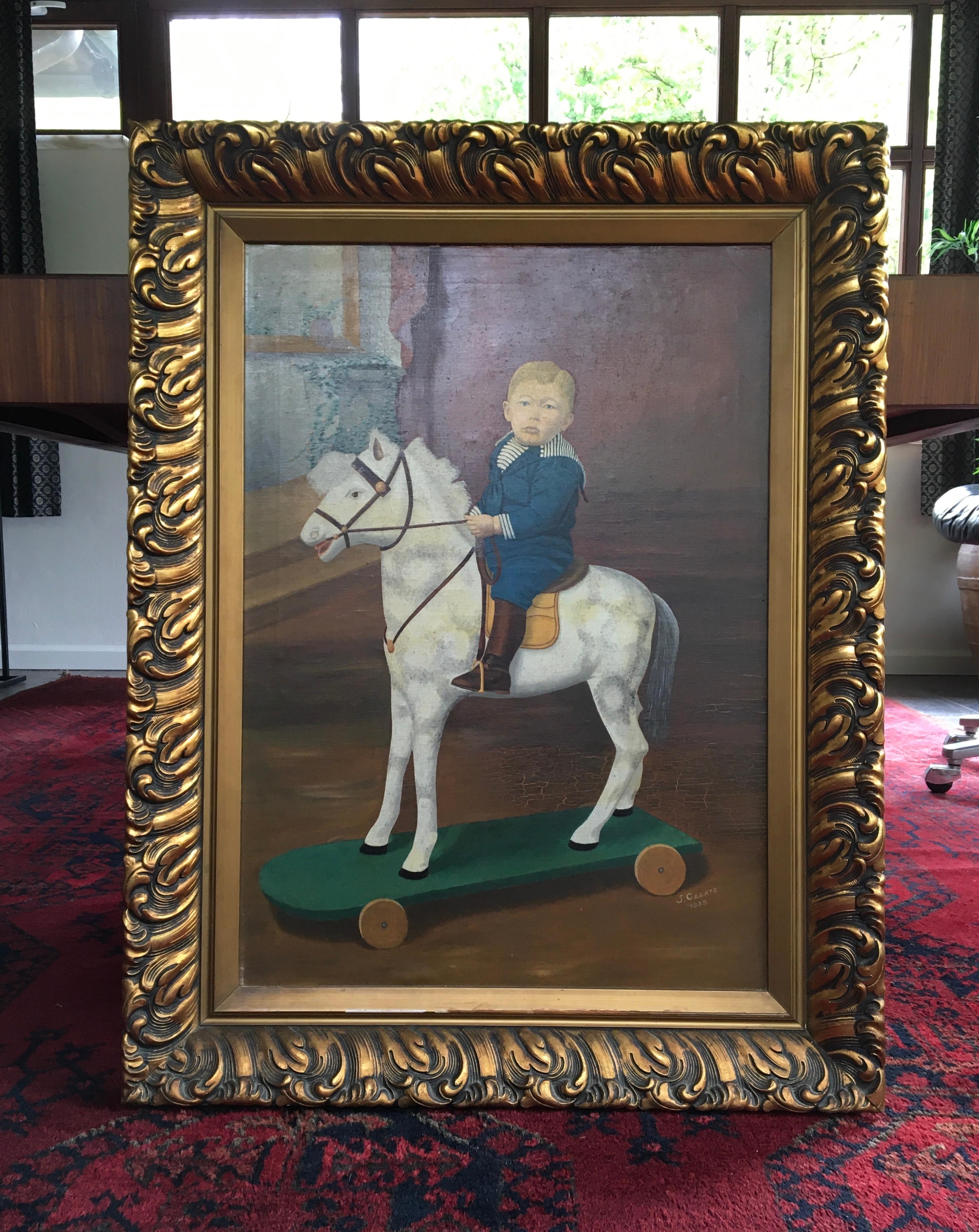 Horse on Wheels Toy Framed Painting  For Sale 12