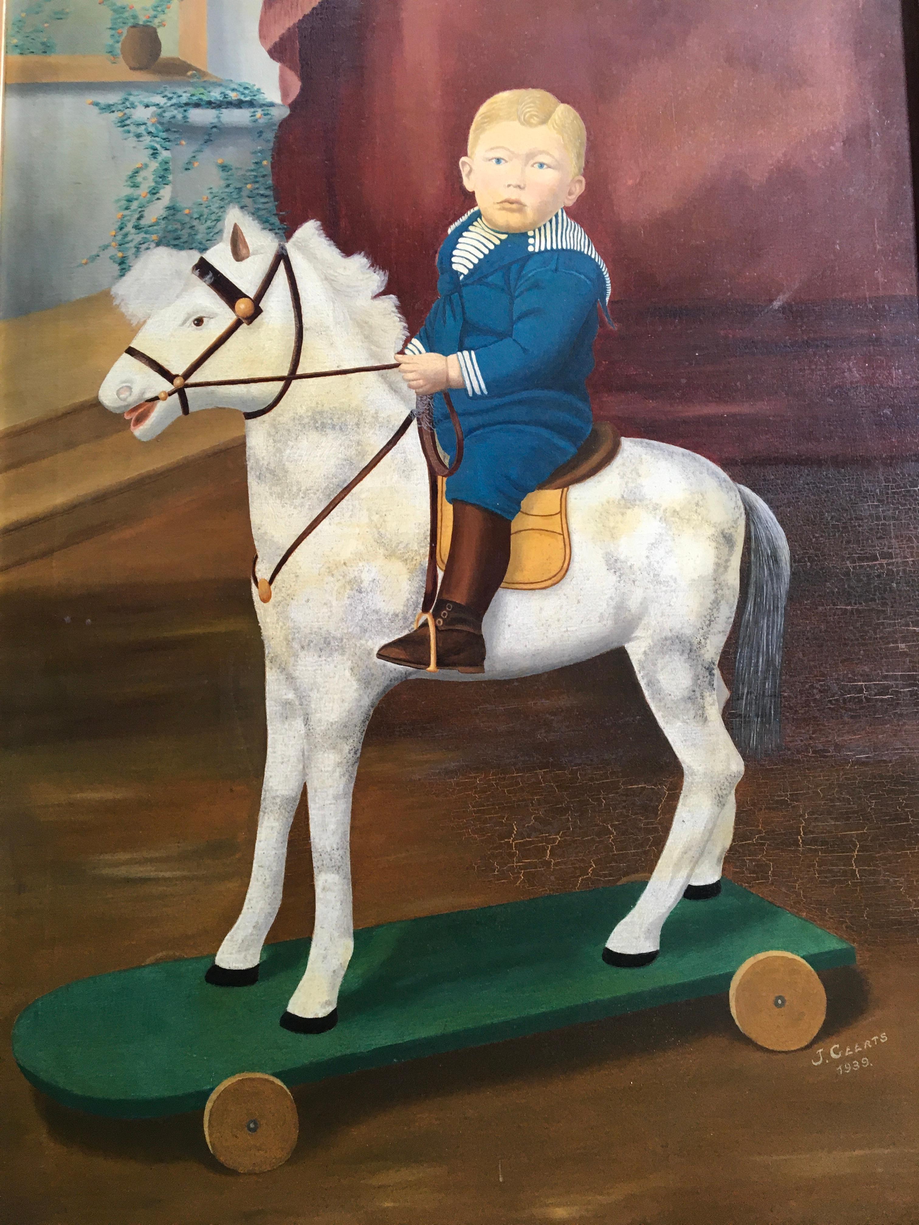Horse on Wheels, Spielzeug, gerahmtes Gemälde  (Art déco) im Angebot