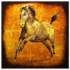 Horse Painting on Glass Gold Silver Leaf, Jack White, circa 1970