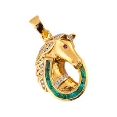 horse pendant gold Horse Pendant Diamonds, Emeralds 18 Karat Gold