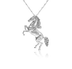 Horse Pendant in Sterling Silver with Natural Diamonds
