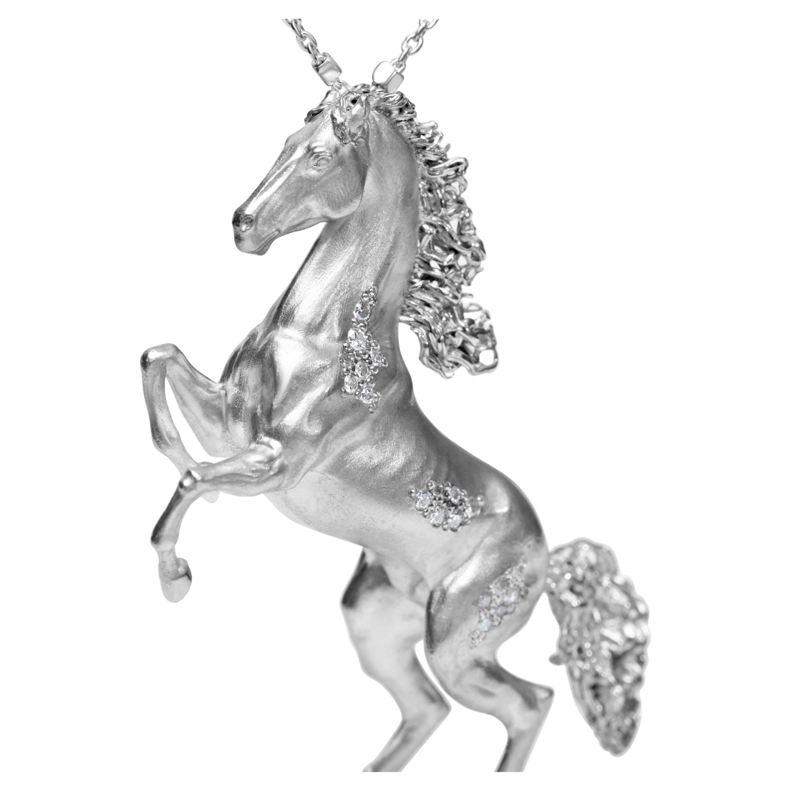 Horse Pendant in Sterling Silver with Natural Diamonds For Sale