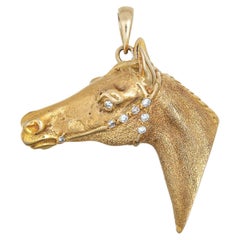 Horse Pendant Vintage 14k Yellow Gold Diamond Eyes Fine Estate Jewelry Charm